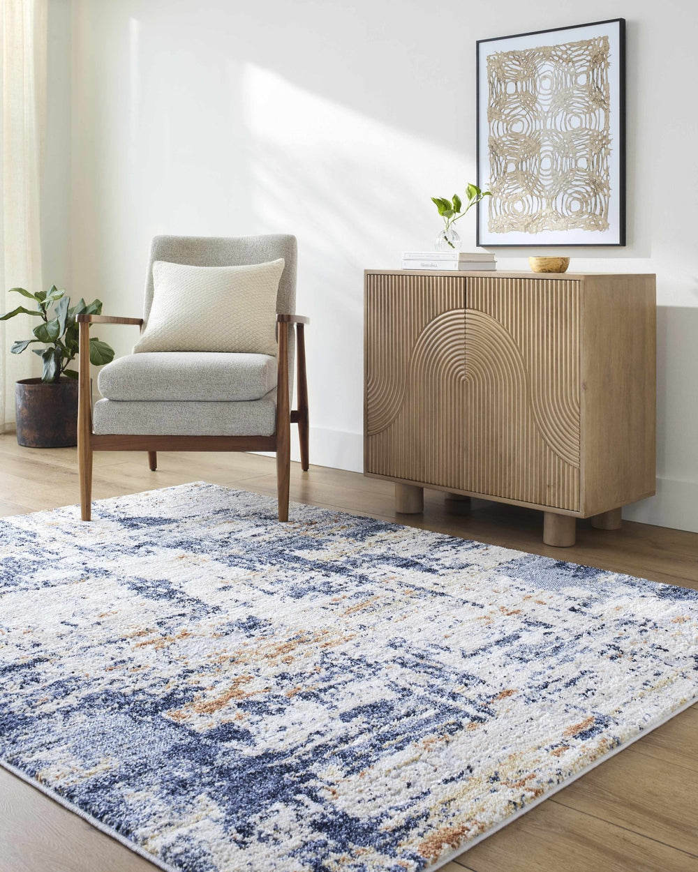 Bazyli Contemporary Abstract Navy And Beige Rug - The Rug Decor