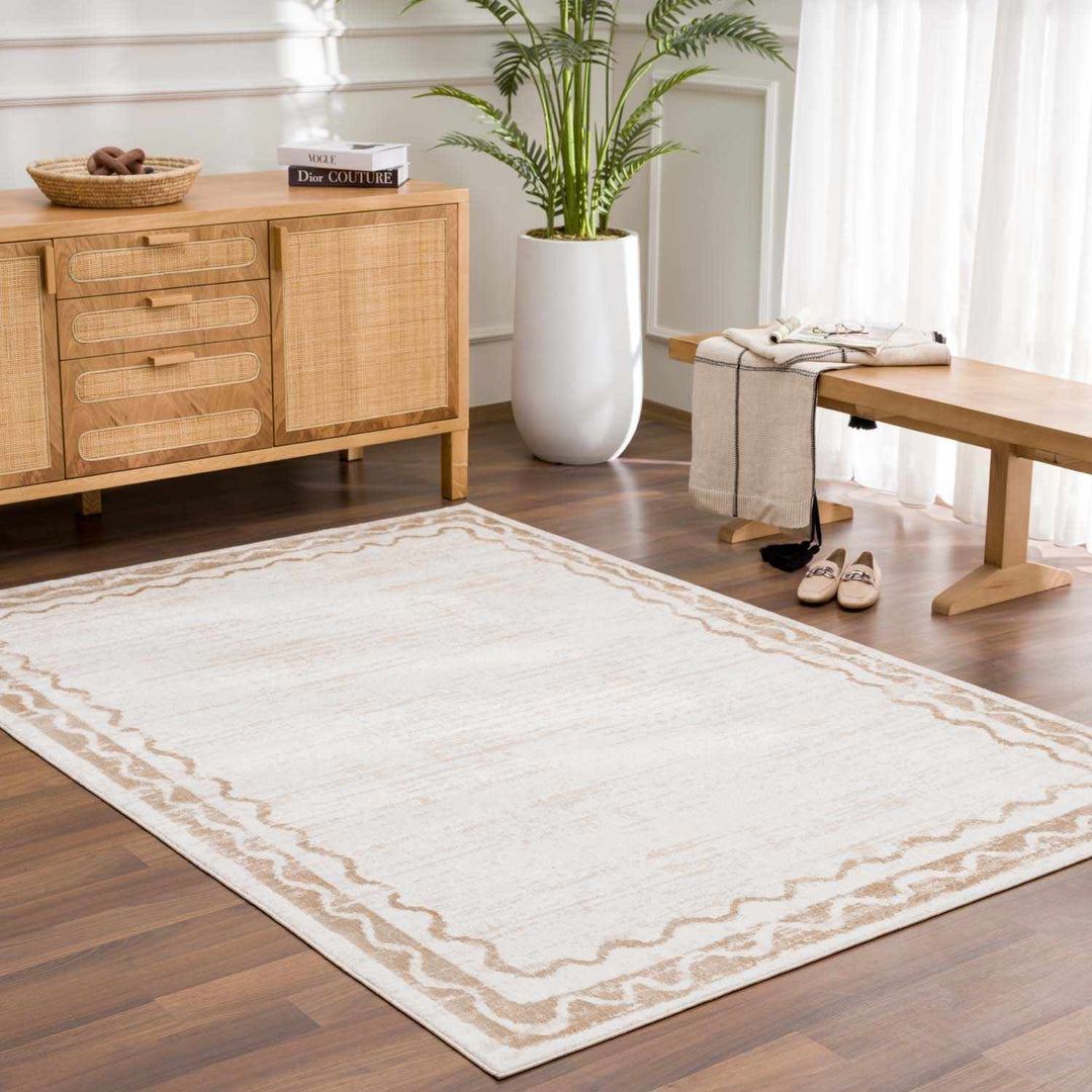 Beatus Modern Geometric Cream Washable Area Rug - The Rug Decor