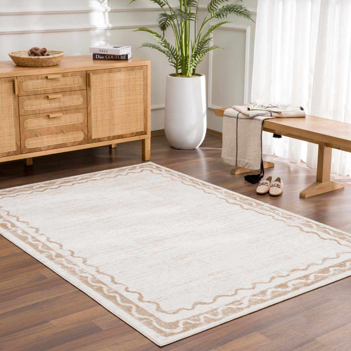 Beatus Modern Geometric Cream Washable Area Rug - The Rug Decor