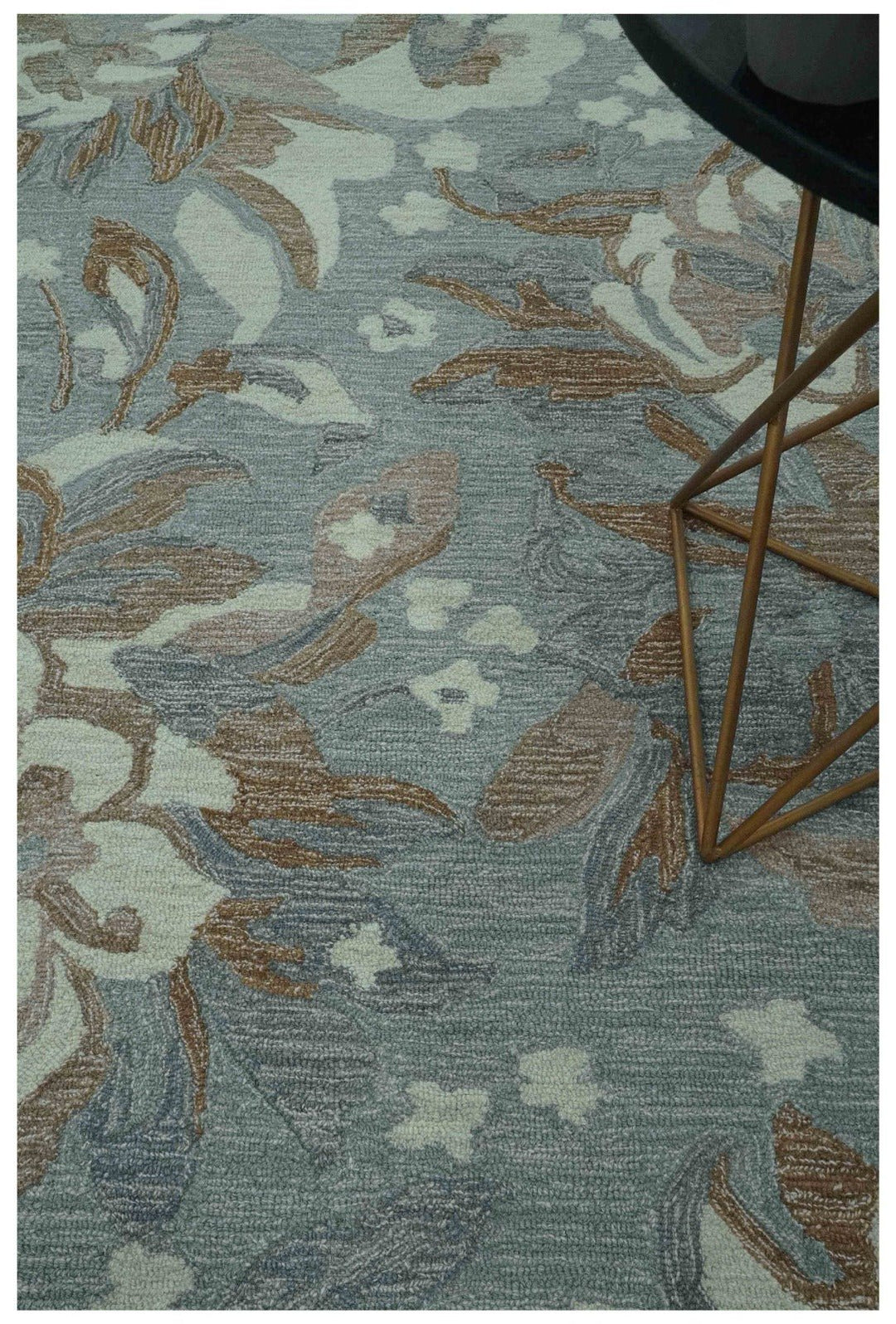 Beautiful Blue, Ivory and Olive Floral Design 8x10 Hand Tufted wool Rug - The Rug Decor