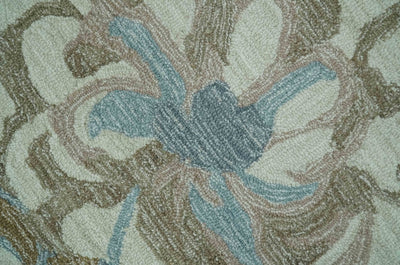 Beautiful Blue, Ivory and Olive Floral Design 8x10 Hand Tufted wool Rug - The Rug Decor