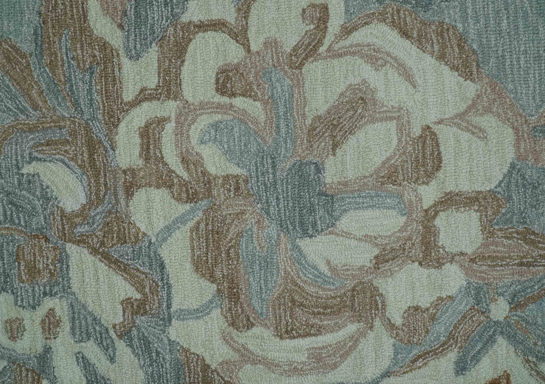 Beautiful Blue, Ivory and Olive Floral Design 8x10 Hand Tufted wool Rug - The Rug Decor