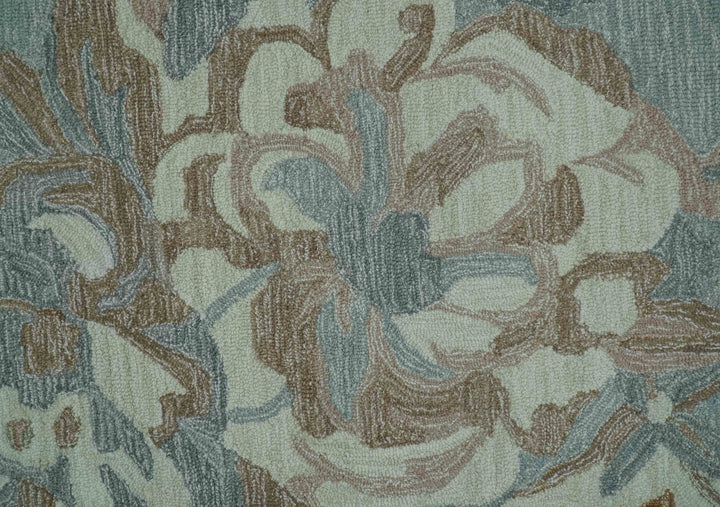 Beautiful Blue, Ivory and Olive Floral Design 8x10 Hand Tufted wool Rug - The Rug Decor