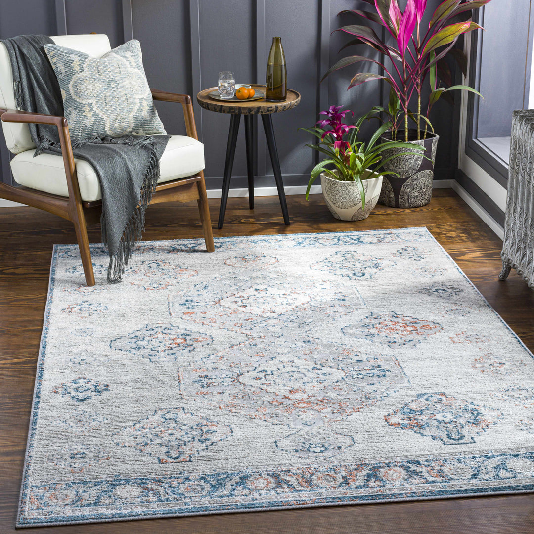 Becuh Traditional Style Ivory And Blue Area Rug