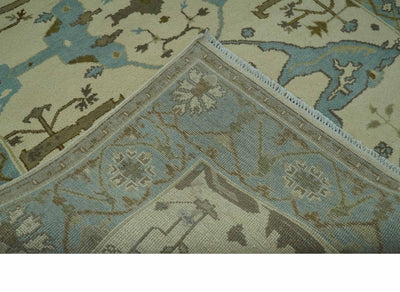 Beige and Aqua Hand Knotted 6x9 Traditional Oriental Oushak wool area rug - The Rug Decor