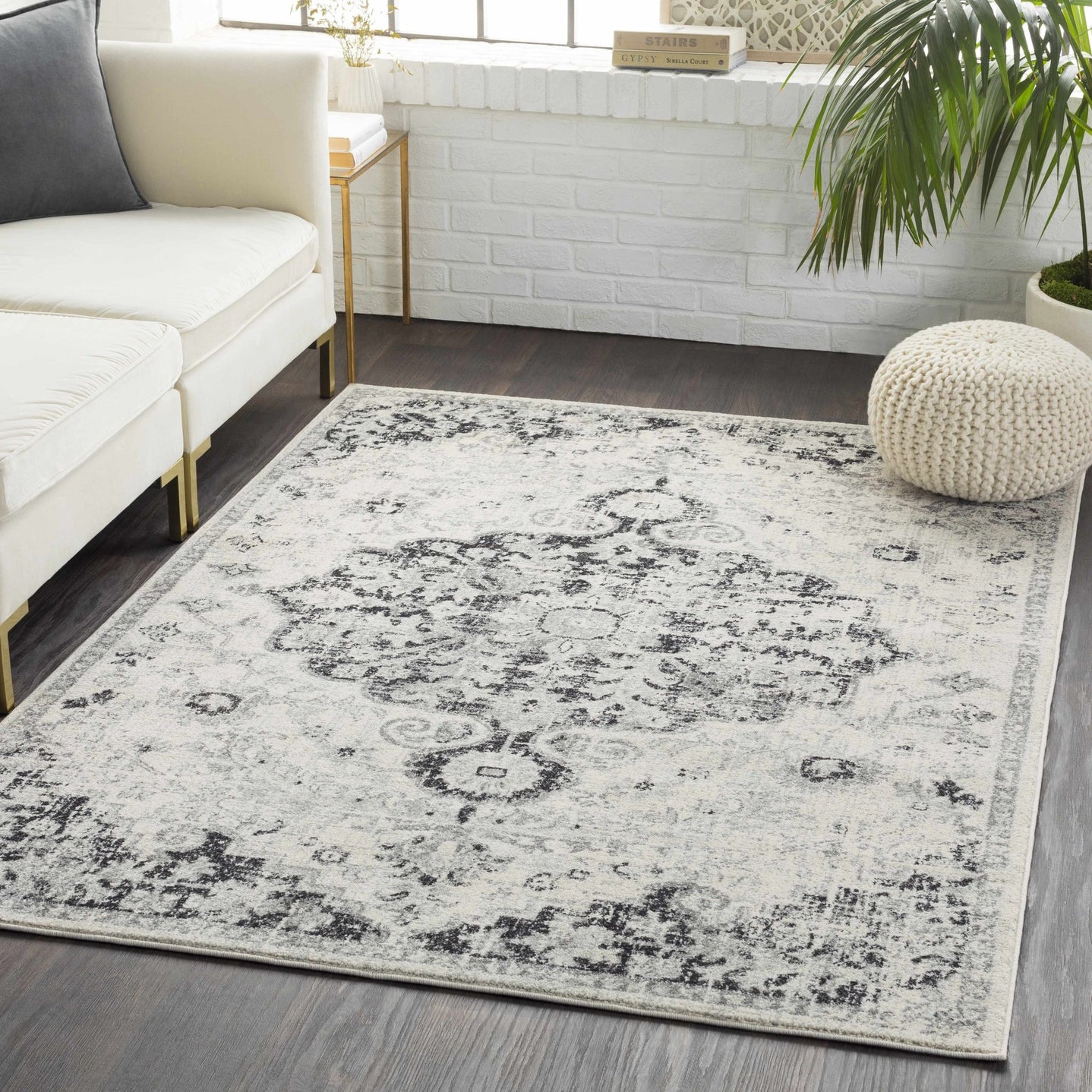 Beige and Black Traditional Medallion area rug - The Rug Decor