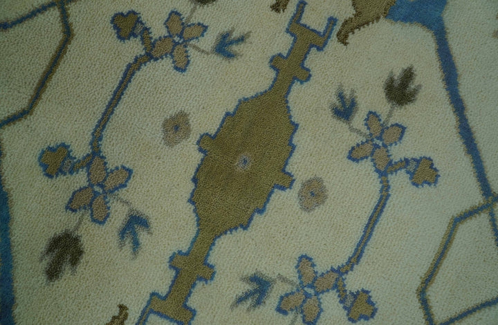 Beige and Blue Hand Knotted Oushak Custom Made wool Rug - The Rug Decor