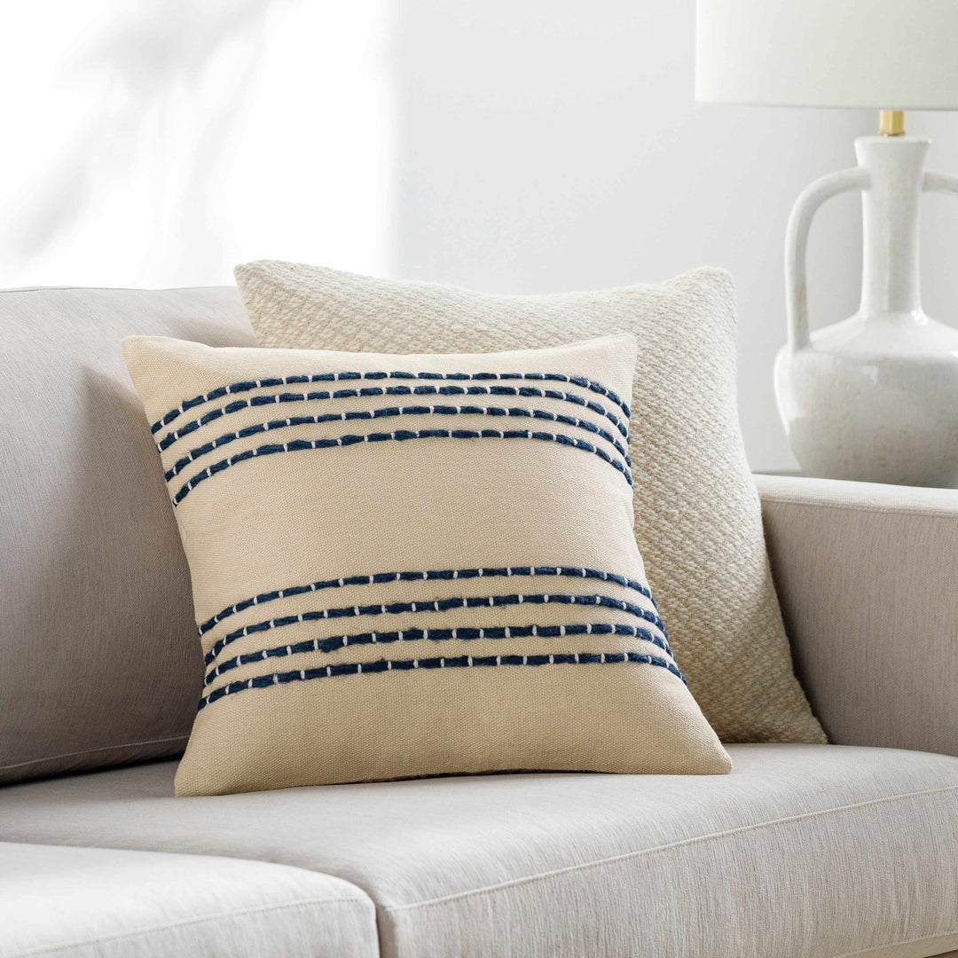 Beige and Blue Stripe Design Square Throw Pillow - The Rug Decor