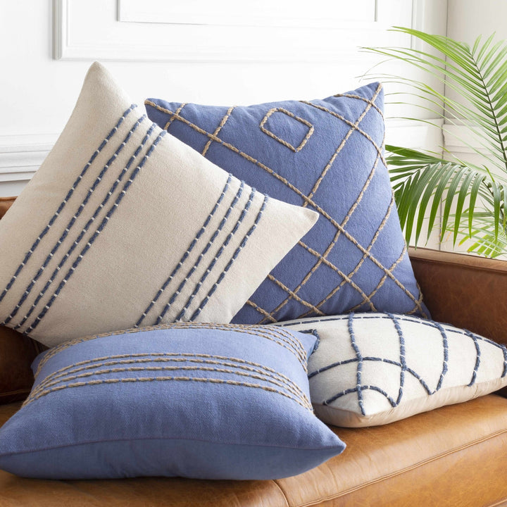Beige and Blue Stripe Design Square Throw Pillow - The Rug Decor