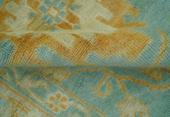 Beige And Blue Traditional 8x10 Hand Knotted Wool Area Rug - The Rug Decor