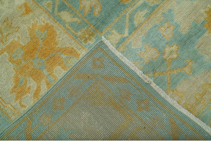 Beige And Blue Traditional 8x10 Hand Knotted Wool Area Rug - The Rug Decor