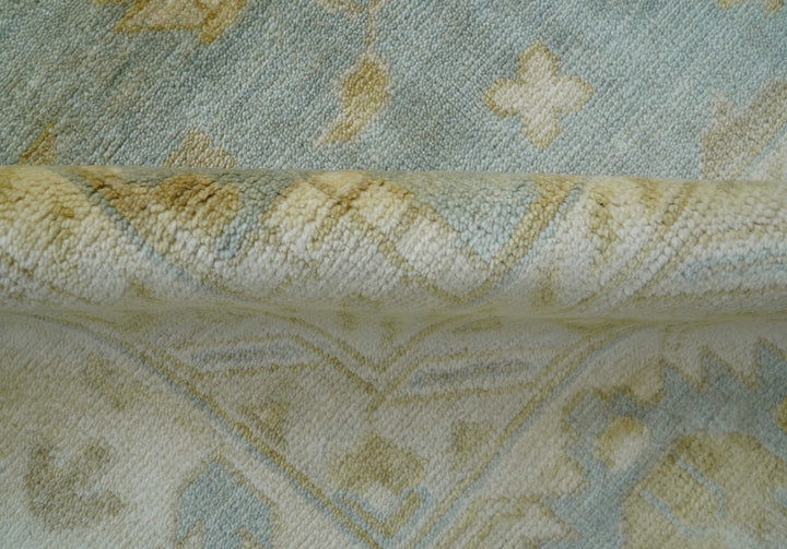 Beige And Blue Traditional Oushak Design 12x15 Hand Knotted Wool Rug - The Rug Decor