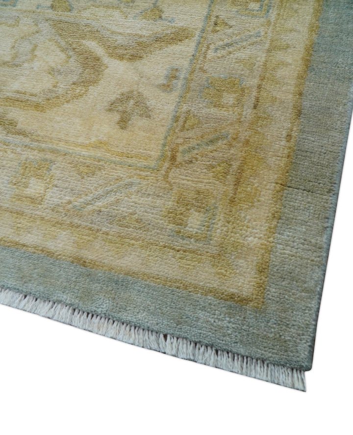 Beige And Blue Traditional Oushak Design 12x15 Hand Knotted Wool Rug - The Rug Decor