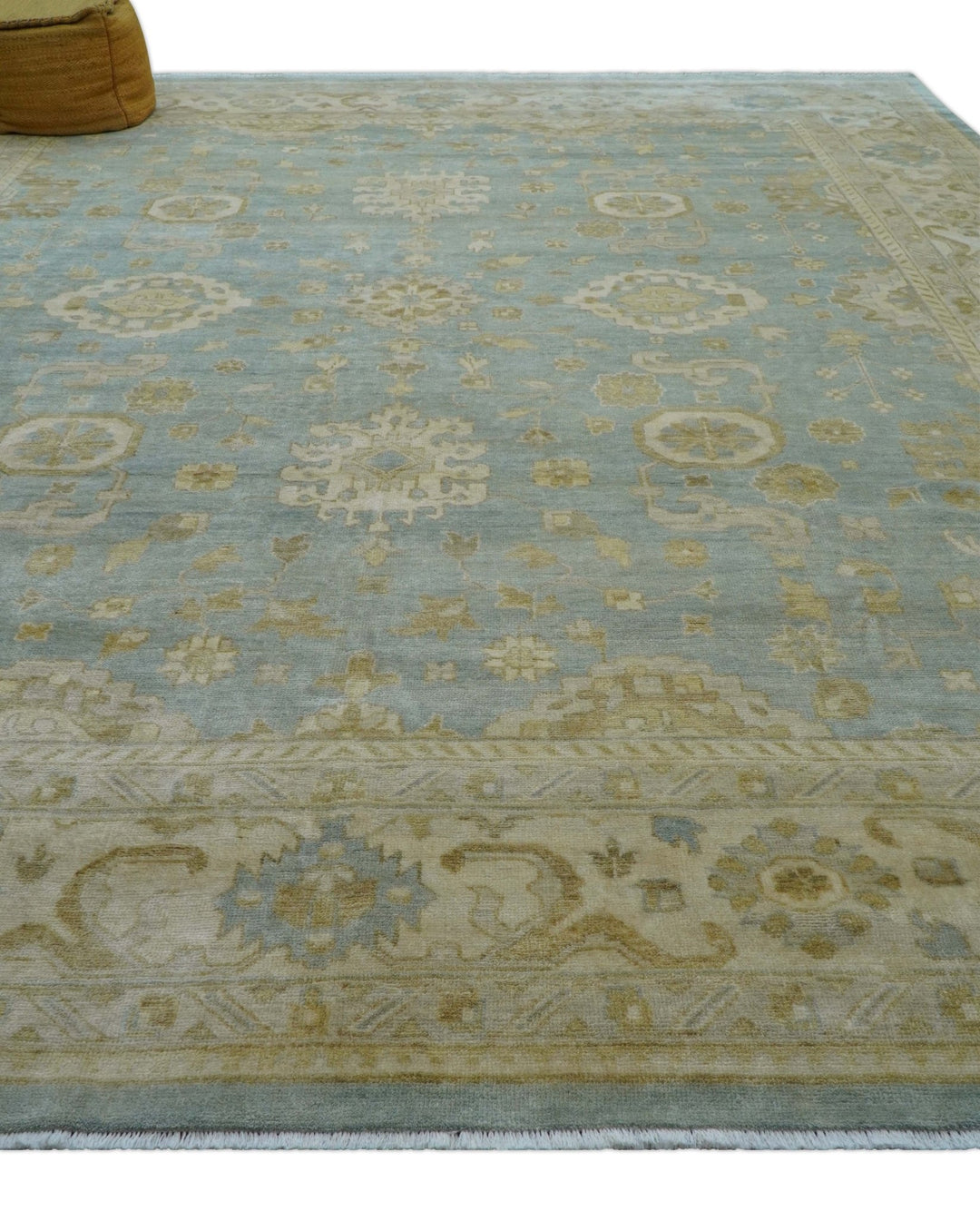Beige And Blue Traditional Oushak Design 12x15 Hand Knotted Wool Rug - The Rug Decor
