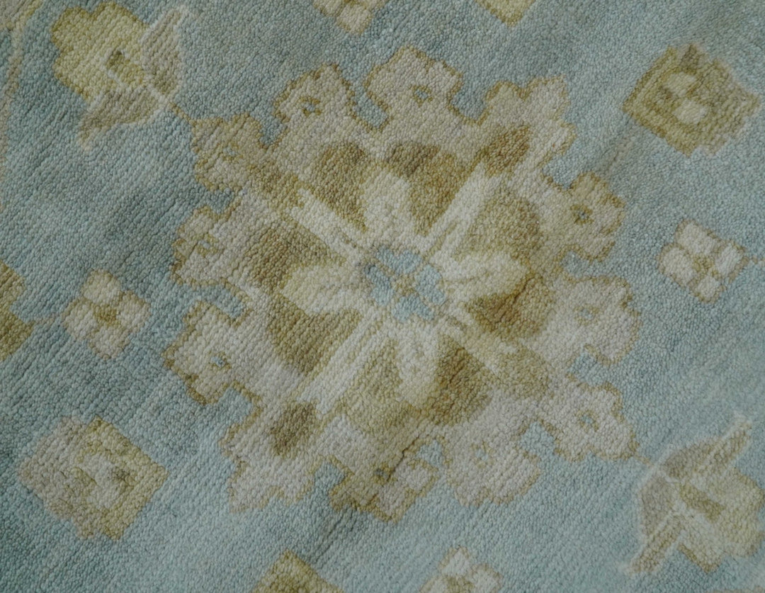 Beige And Blue Traditional Oushak Design 12x15 Hand Knotted Wool Rug - The Rug Decor