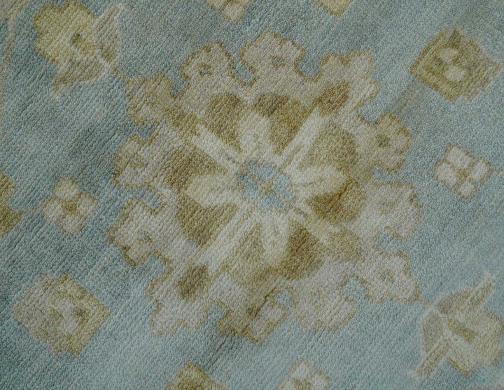 Beige And Blue Traditional Oushak Design 12x15 Hand Knotted Wool Rug - The Rug Decor