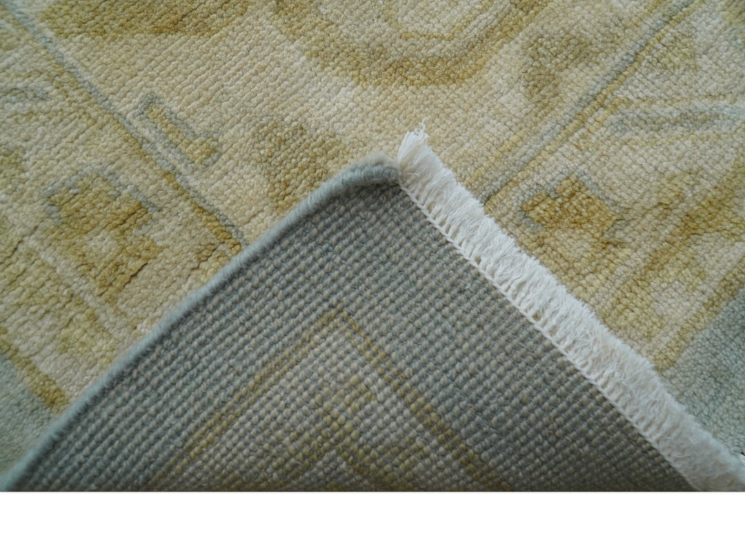 Beige And Blue Traditional Oushak Design 12x15 Hand Knotted Wool Rug - The Rug Decor
