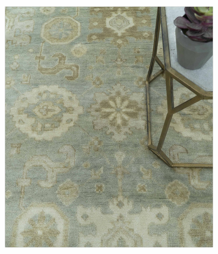 Beige And Blue Traditional Oushak Design 6x9 Hand Knotted Wool Area Rug - The Rug Decor