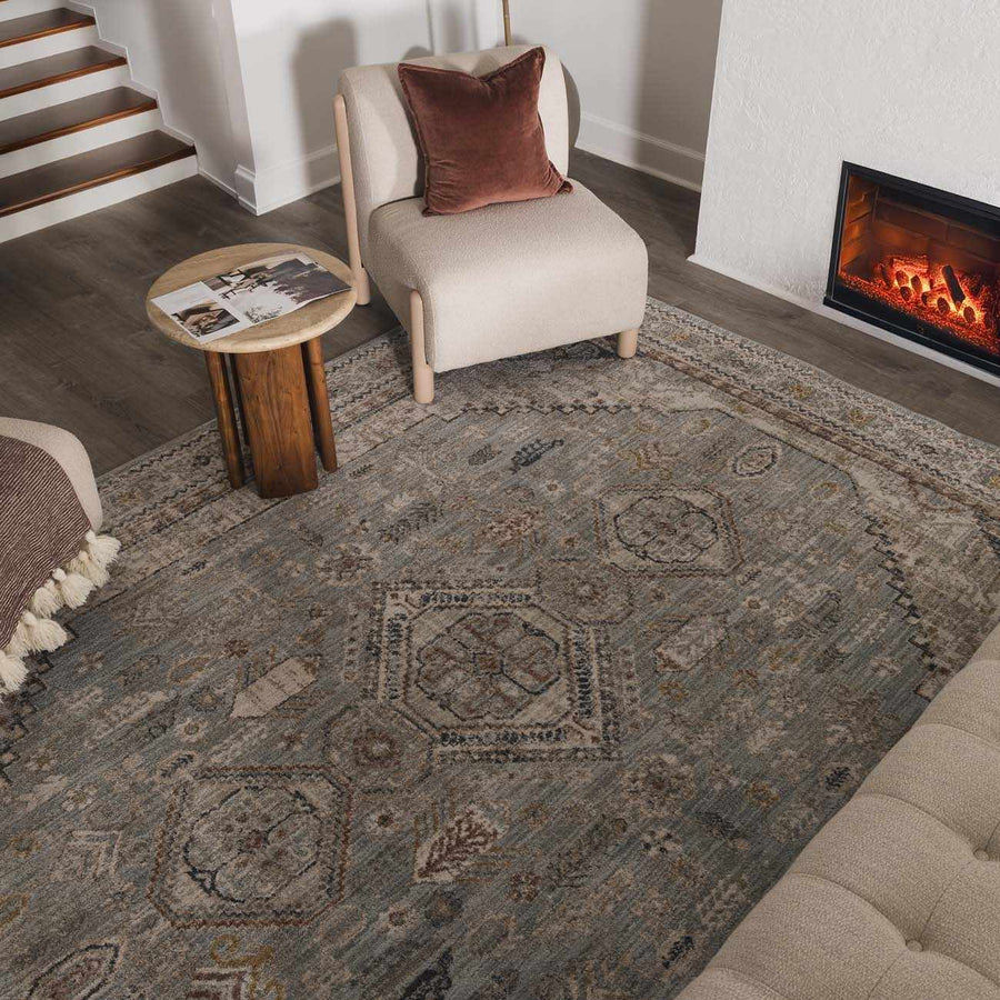 Beige And Blue Traditional Style Area Rug - The Rug Decor