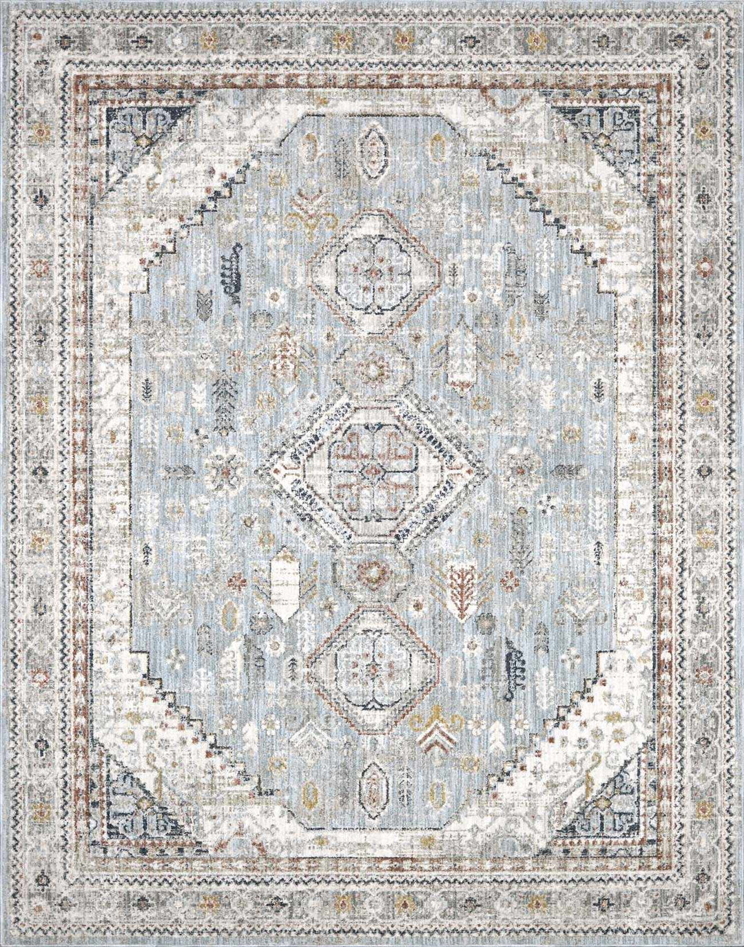 Beige And Blue Traditional Style Area Rug - The Rug Decor