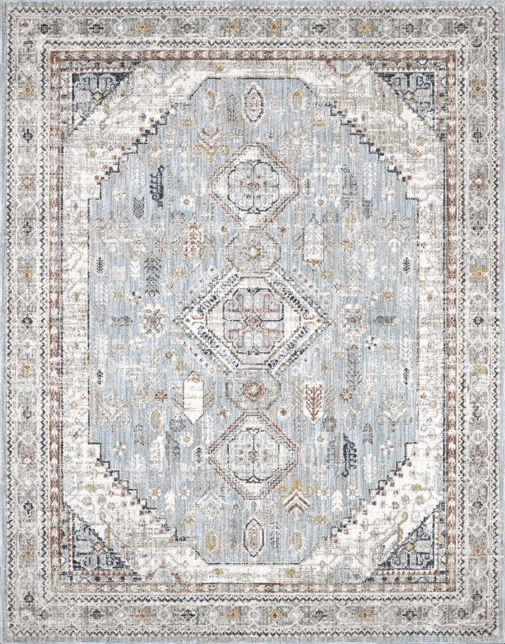 Beige And Blue Traditional Style Area Rug - The Rug Decor