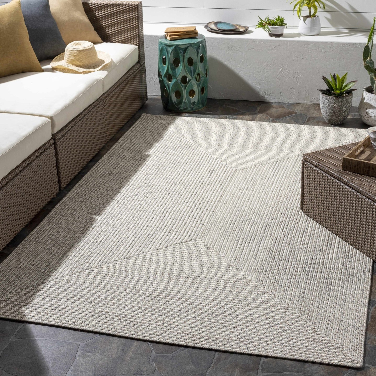Beige and Brown Chevron Design Jute Braided Outdoor safe area Rug - The Rug Decor