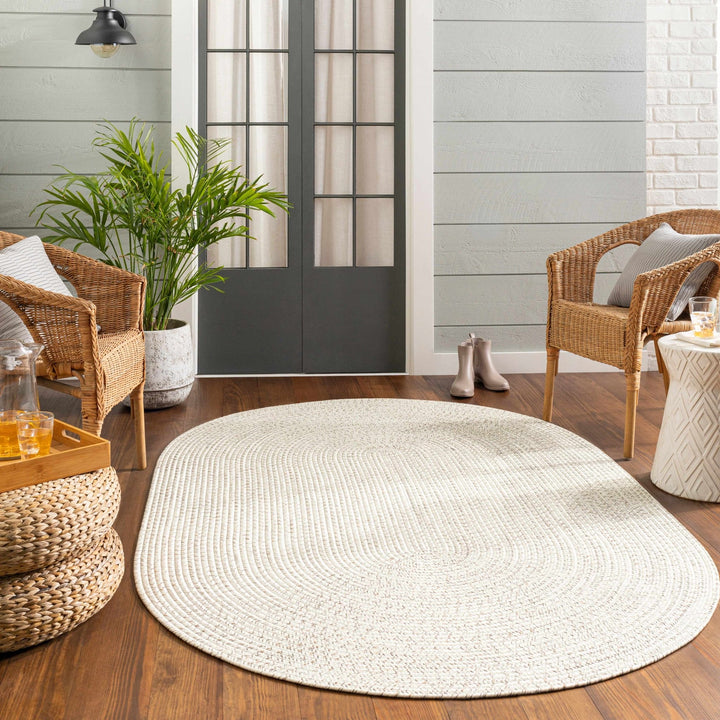 Beige and Brown Chevron Design Jute Braided Outdoor safe area Rug - The Rug Decor