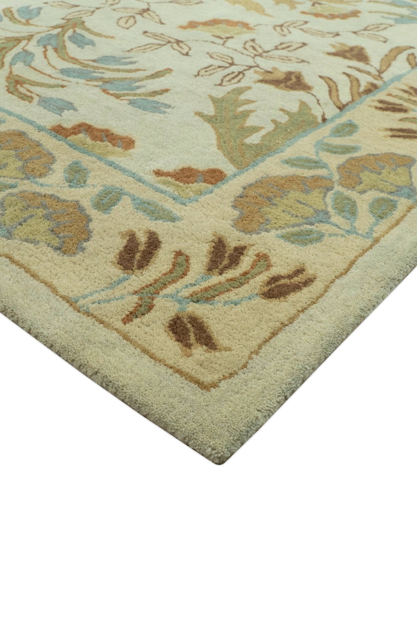 Beige And Brown Traditional Floral Design Hand Tufted 8x10 Wool Area Rug - The Rug Decor