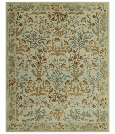 Beige And Brown Traditional Floral Design Hand Tufted 8x10 Wool Area Rug - The Rug Decor