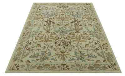 Beige And Brown Traditional Floral Design Hand Tufted 8x10 Wool Area Rug - The Rug Decor