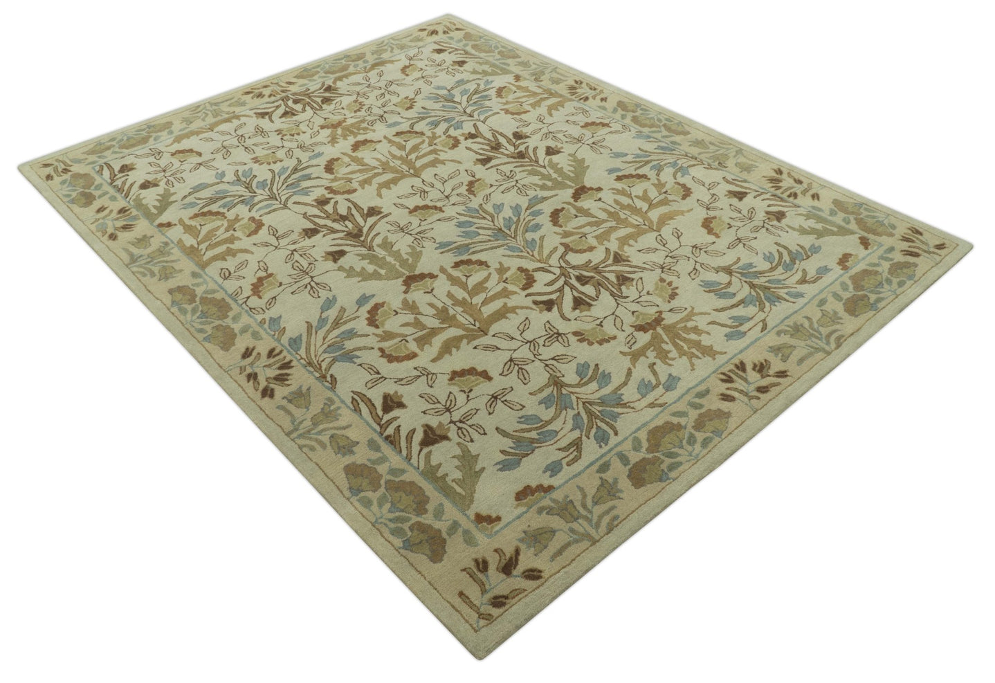 Beige And Brown Traditional Floral Design Hand Tufted 8x10 Wool Area Rug - The Rug Decor