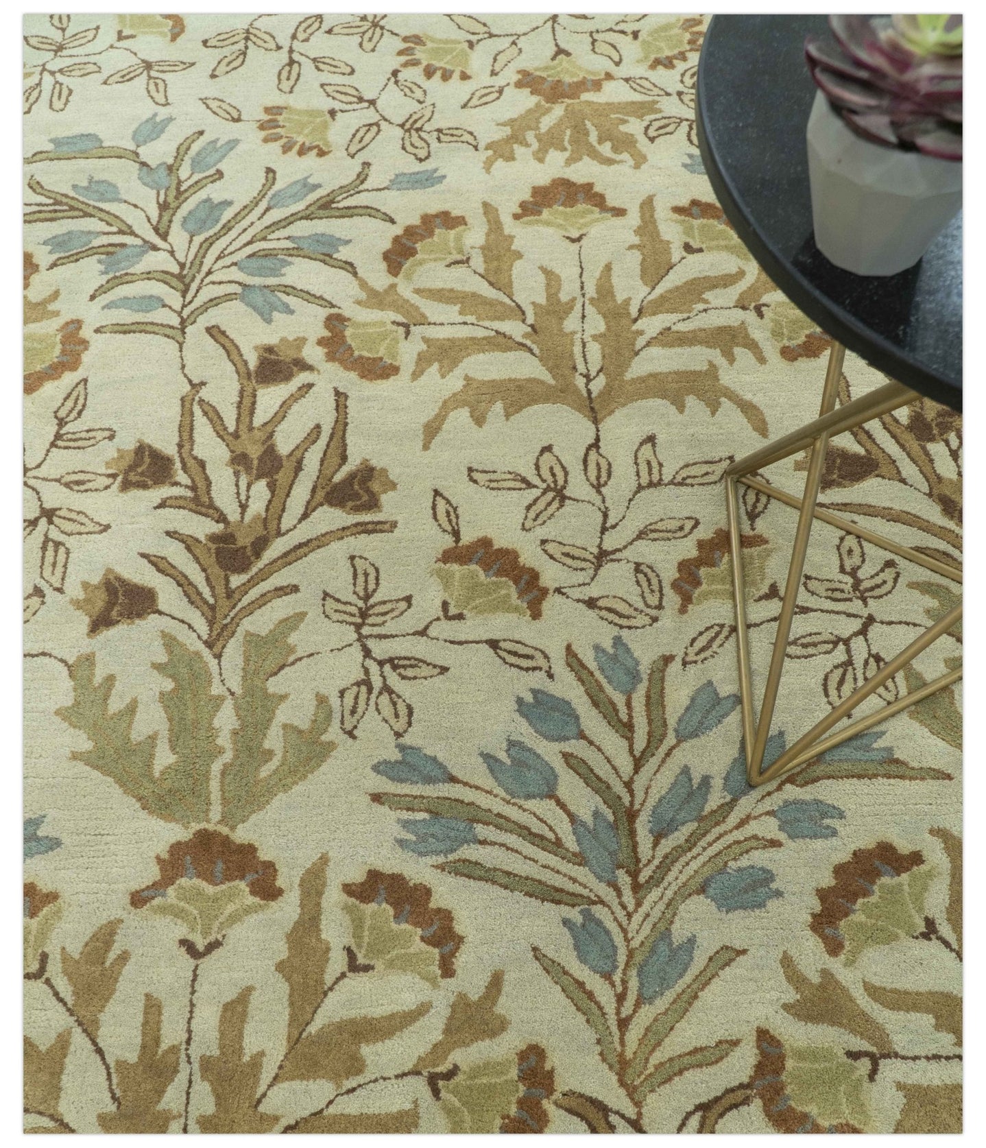 Beige And Brown Traditional Floral Design Hand Tufted 8x10 Wool Area Rug - The Rug Decor