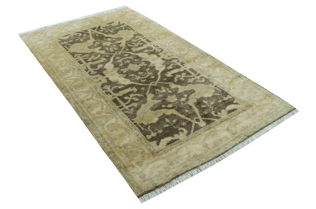 Beige And Brown Traditional Oushak Design Hand Knotted 3x5 wool area rug - The Rug Decor