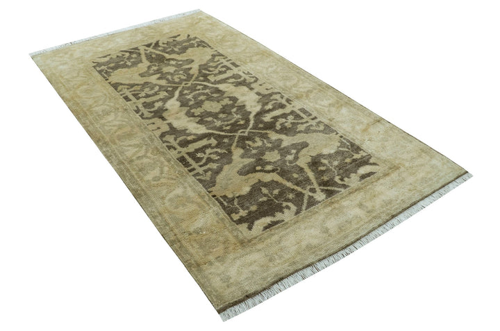 Beige And Brown Traditional Oushak Design Hand Knotted 3x5 wool area rug - The Rug Decor