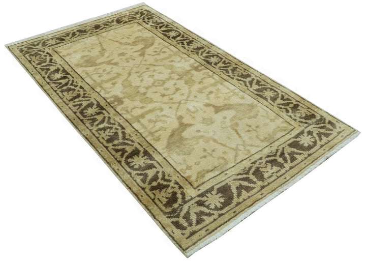 Beige And Brown Traditional Oushak Design Hand Knotted 3x5 Wool Area Rug - The Rug Decor