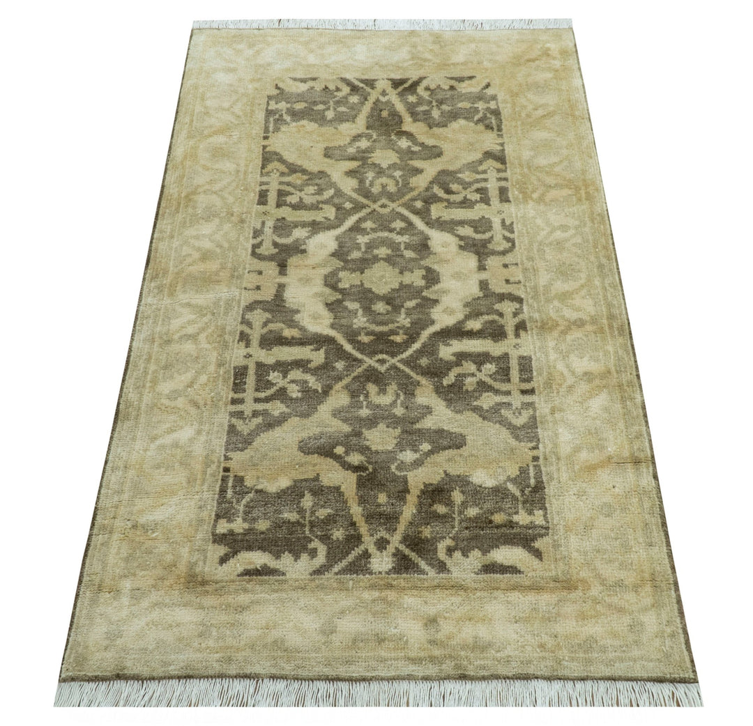 Beige And Brown Traditional Oushak Design Hand Knotted 3x5 wool area rug - The Rug Decor