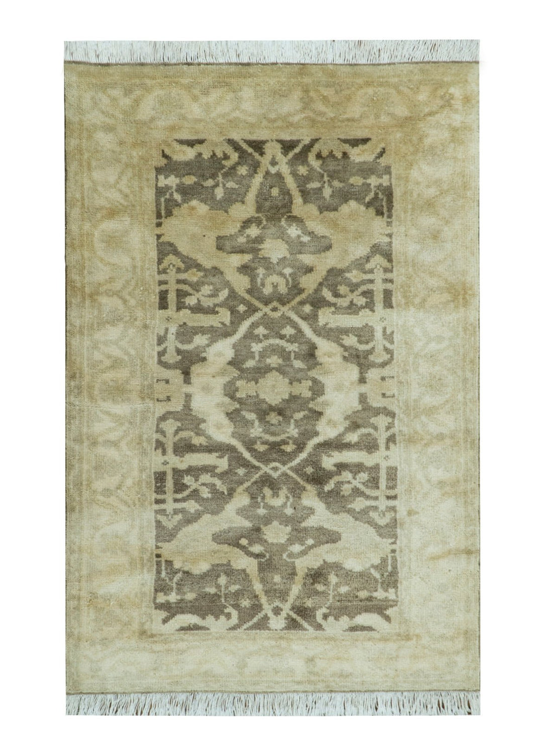Beige And Brown Traditional Oushak Design Hand Knotted 3x5 wool area rug - The Rug Decor