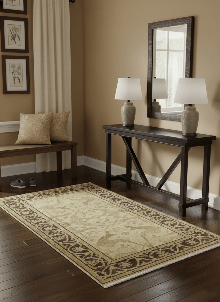 Beige And Brown Traditional Oushak Design Hand Knotted 3x5 Wool Area Rug - The Rug Decor