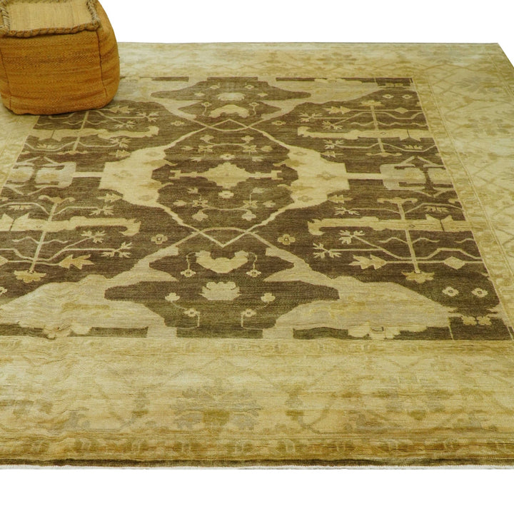 Beige And Brown Traditional Oushak Hand knotted Wool Area Rug - The Rug Decor