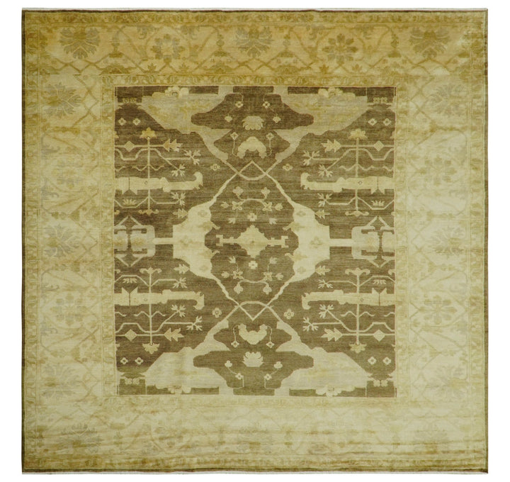 Beige And Brown Traditional Oushak Hand knotted Wool Area Rug - The Rug Decor