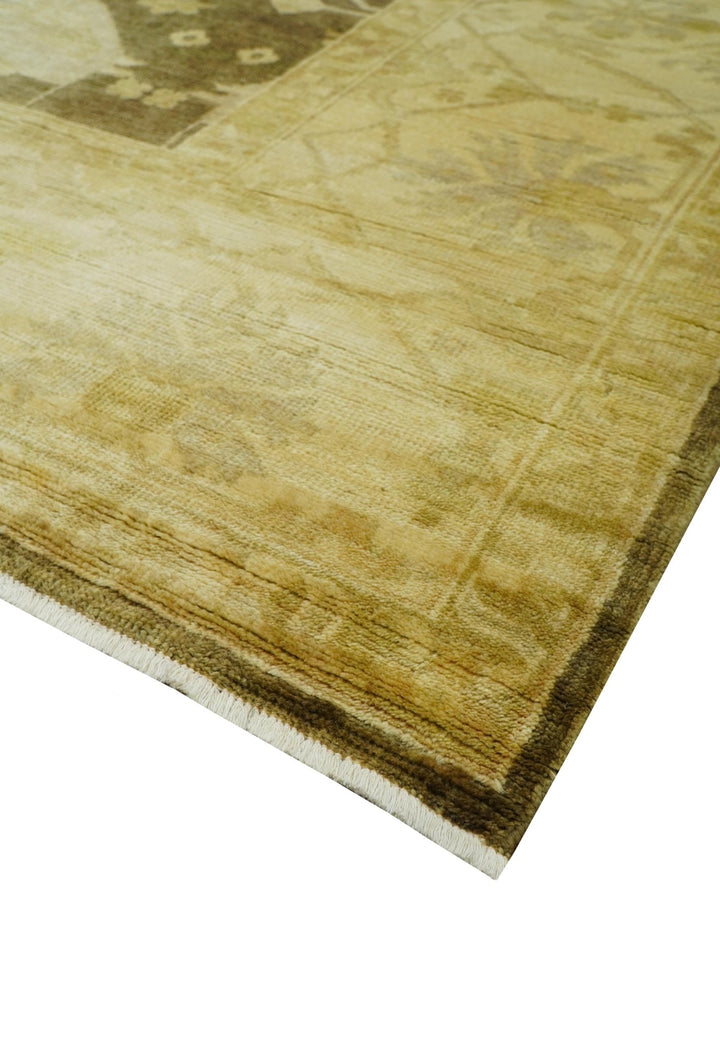 Beige And Brown Traditional Oushak Hand knotted Wool Area Rug - The Rug Decor