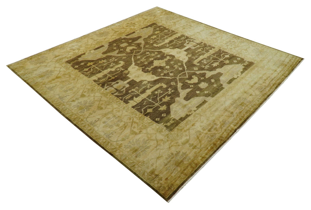 Beige And Brown Traditional Oushak Hand knotted Wool Area Rug - The Rug Decor