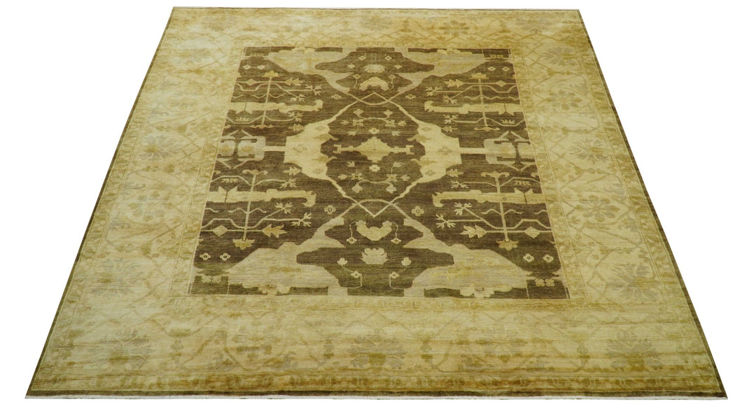 Beige And Brown Traditional Oushak Hand knotted Wool Area Rug - The Rug Decor