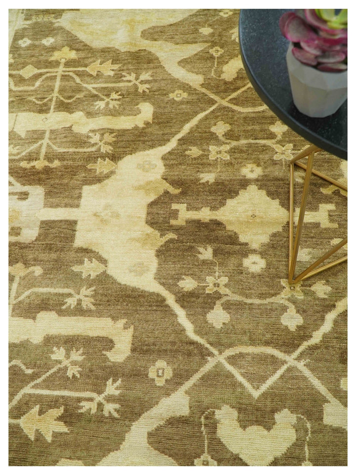 Beige And Brown Traditional Oushak Hand knotted Wool Area Rug - The Rug Decor