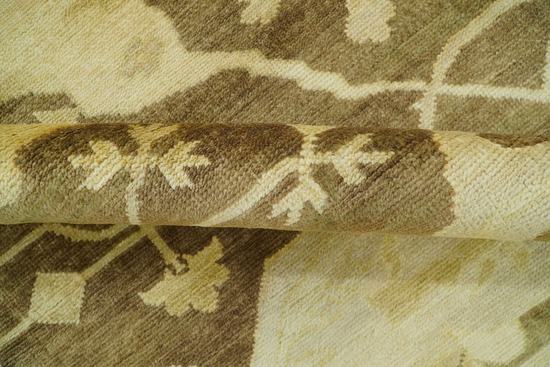 Beige And Brown Traditional Oushak Hand knotted Wool Area Rug - The Rug Decor