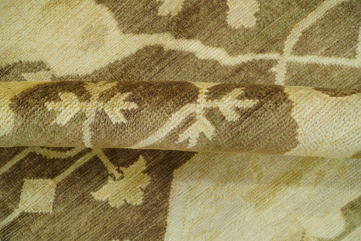 Beige And Brown Traditional Oushak Hand knotted Wool Area Rug - The Rug Decor