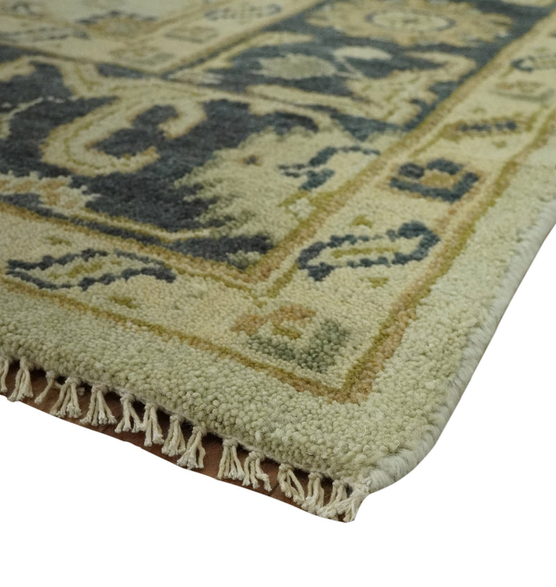 Beige and Charcoal 6x9 Hand Knotted Traditional Oriental Oushak wool area rug - The Rug Decor