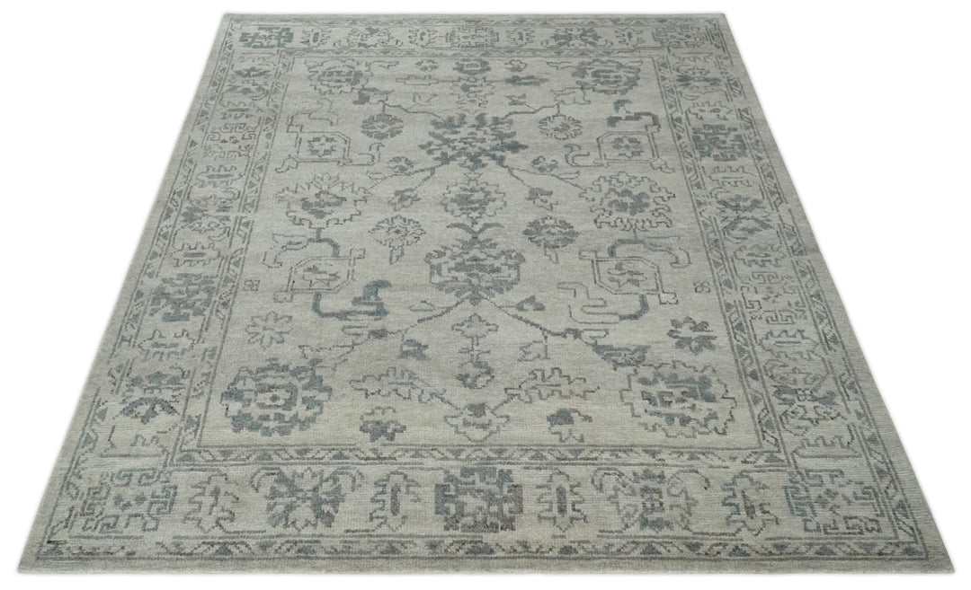 Beige and Gray 8x10 hand knotted Oushak wool Area rug - The Rug Decor