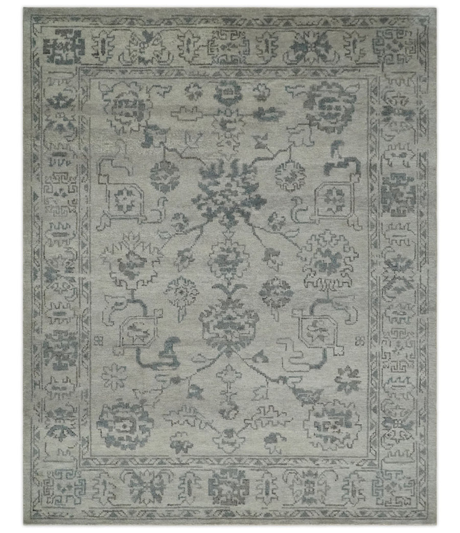 Beige and Gray 8x10 hand knotted Oushak wool Area rug - The Rug Decor