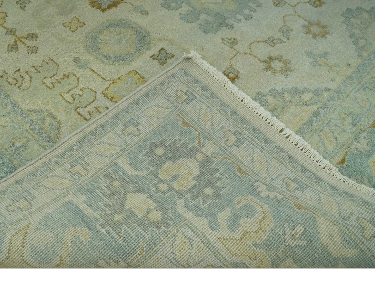 Beige and Gray 8x10 Hand Knotted Traditional Oriental Oushak wool area rug - The Rug Decor